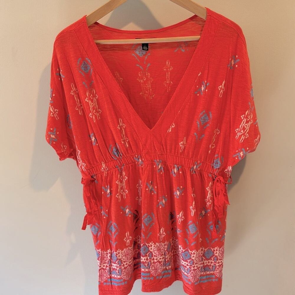 American Eagle Outfitters Large Vintage Y2K Boho Coral Tribal Print Top